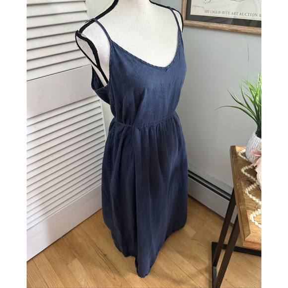 THE WHITE COMPANY Womens Dress 8 Blue Linen Midi Strappy Minimalist Summer Beach - Picture 3 of 10